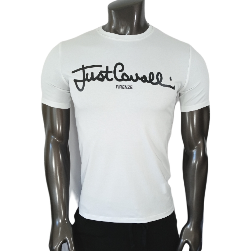 Just Cavalli White T-ShirtWith Black cursive Logo
